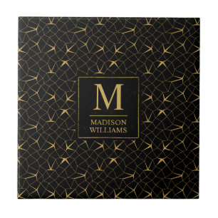 Black and Gold Glitter Luxury Geometric Pattern Ceramic Tile