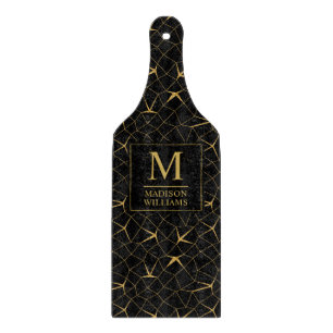 Black and Gold Glitter Luxury Geometric Pattern Cutting Board