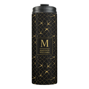 Black and Gold Glitter Luxury Geometric Pattern Thermal Tumbler