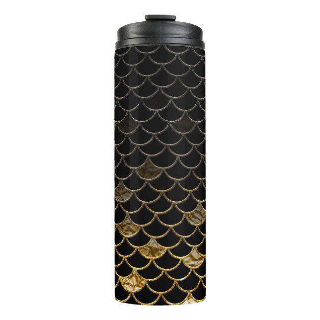 Black and Gold Glitter Mermaid Scales Thermal Tumbler (Front)