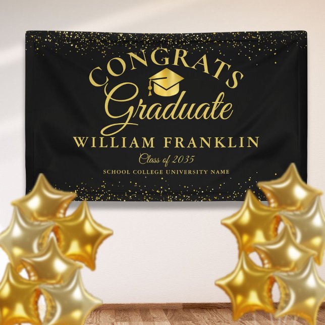Black And Gold Glitter Modern Graduation Banner (Black And Gold Glitter Modern Graduation Banner)