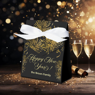 Black and Gold Glitter New Year's Eve Party Favour Box