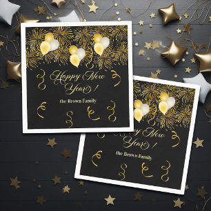 Black and Gold Glitter New Year's Eve Party  Napkin