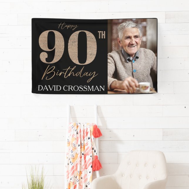 Black and Gold Glitter Numeral 90th Birthday  Banner (Insitu)