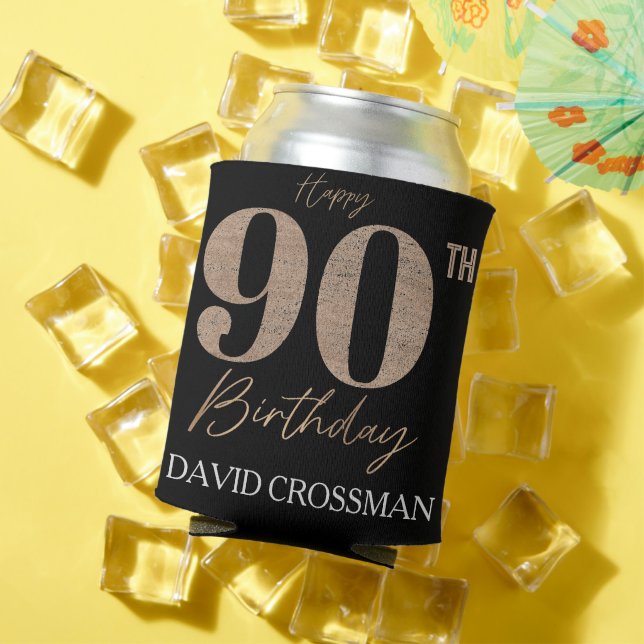Black and Gold Glitter Numeral 90th Birthday  Can Cooler (In Situ Summer)