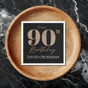 Black and Gold Glitter Numeral 90th Birthday  Napkin