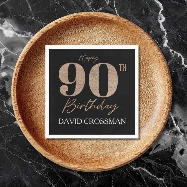 Black and Gold Glitter Numeral 90th Birthday  Napkin (Creator Uploaded)