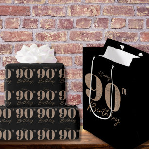 Black and Gold Glitter Numeral 90th Birthday Wrapping Paper