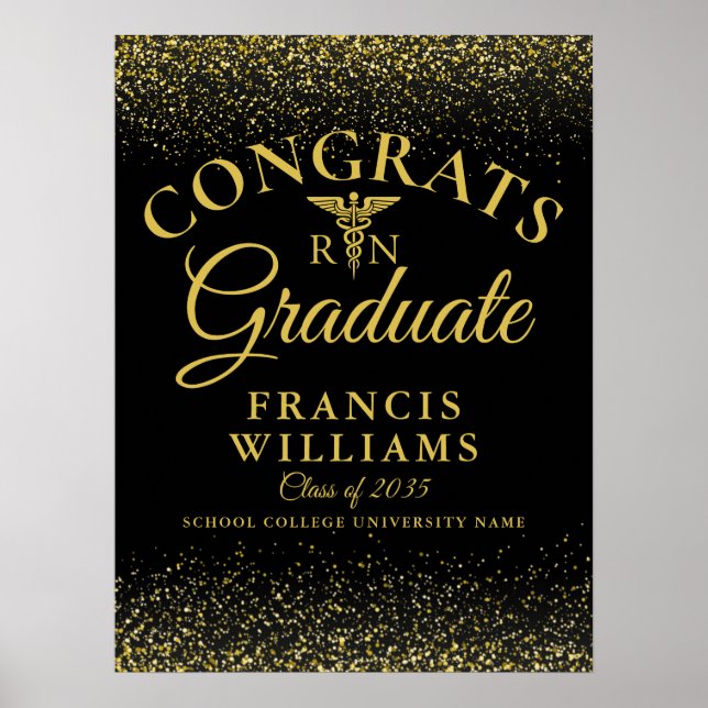 Black And Gold Glitter Nursing Graduation Sign (Front)
