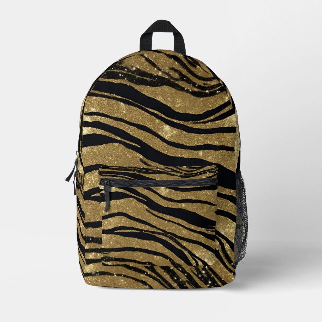 Black And Gold Glitter  Printed Backpack (Front)