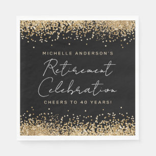 Black and Gold Glitter Retirement Napkins