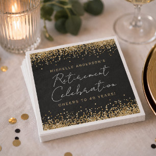 Black and Gold Glitter Retirement Napkins