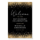 Black and Gold Glitter Retirement Party Sign