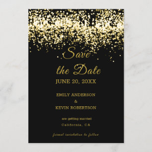 Black and Gold Glitter Save the Date Invitation