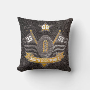 Black and Gold Glitter School Football Team Colour Cushion
