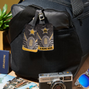 Black and Gold Glitter School Football Team Colour Luggage Tag