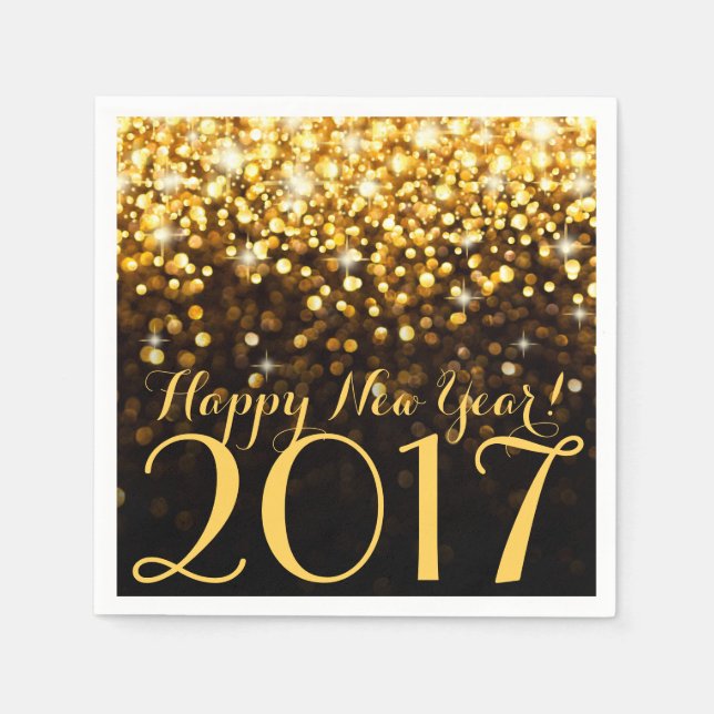 Black and Gold Glitter Sparkles New Years Eve Napkin (Front)