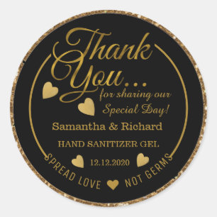 Black And Gold Glitter Spread Love Thank You  Classic Round Sticker