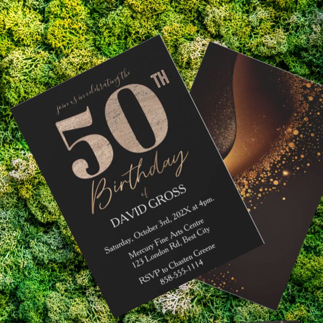 Black and Gold Glitter Swirl 50th Birthday  Invitation (Creator Uploaded)