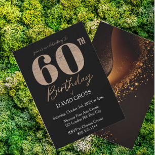 Black and Gold Glitter Swirl 60th Birthday  Invitation