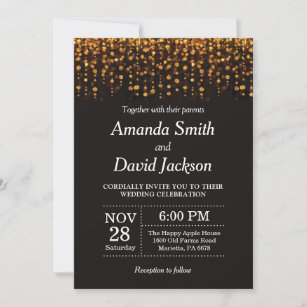 Black and Gold Glitter Wedding Invitation