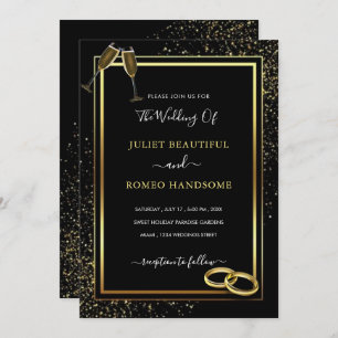 Black and Gold Glitter Wedding Invitation Card