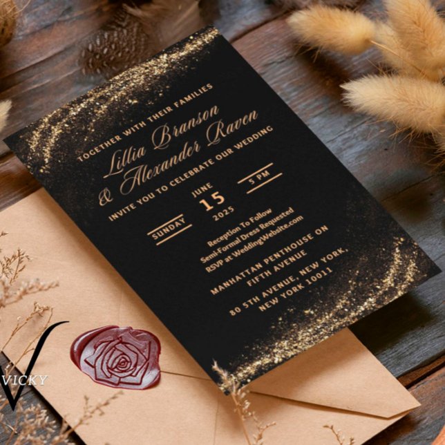 Black and Gold Glitter Wedding Invitations (Creator Uploaded)
