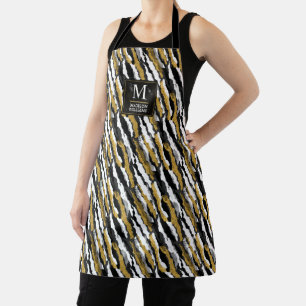 Black and Gold Glitter White Animal Zebra Pattern Apron