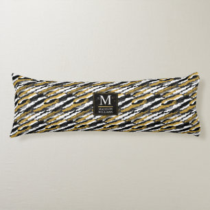 Black and Gold Glitter White Animal Zebra Pattern Body Cushion