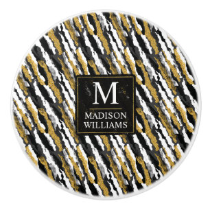 Black and Gold Glitter White Animal Zebra Pattern Ceramic Knob