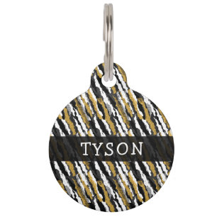 Black and Gold Glitter White Animal Zebra Pattern Pet Tag