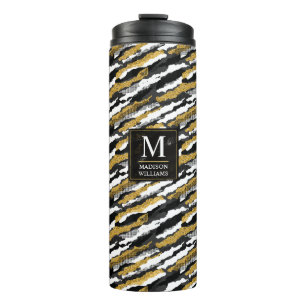 Black and Gold Glitter White Animal Zebra Pattern Thermal Tumbler