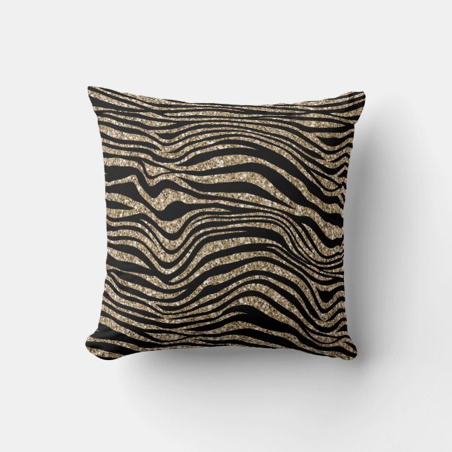 Black and Gold Glitter Zebra Print     Cushion (Front)