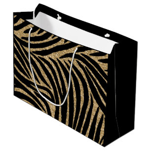 Black and Gold Glitter Zebra Print Large Gift Bag