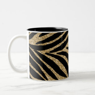 Black and Gold Glitter Zebra Print Two-Tone Coffee Mug