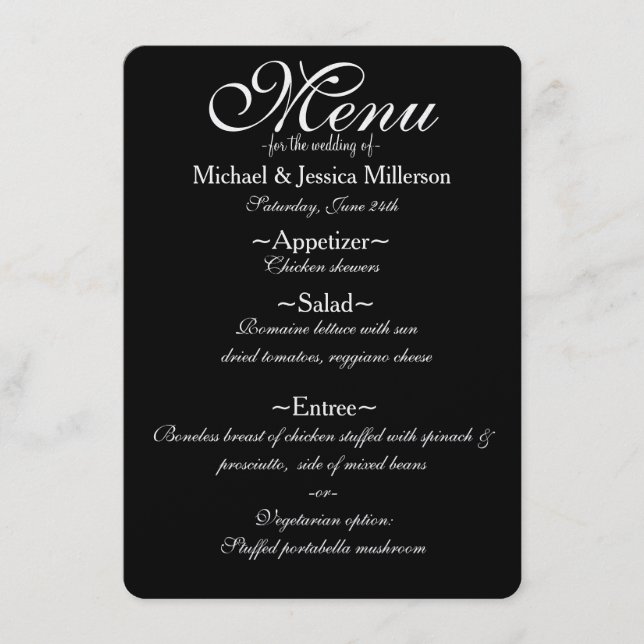 Black and Gold Glitter Zebra Print Wedding Menu (Front)