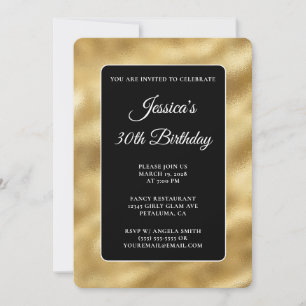 Black and Gold Glossy Foil 30th Birthday Invitation
