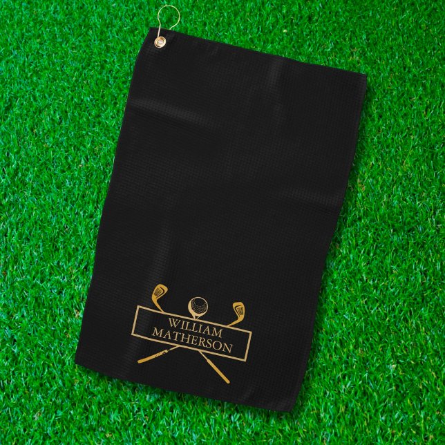 Black And Gold Golf Clubs Personalized  Golf Towel (Creator Uploaded)