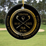 Black And Gold Golf Hole In One Retro Personalised Ceramic Ornament<br><div class="desc">Featuring an aged stamp effect classic retro design. Personalise the name,  location hole number and date to create a great golf keepsake to celebrate that fantastic hole in one. Designed by Thisisnotme©</div>