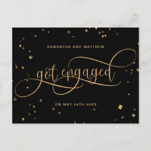 Black and Gold, Got Engaged Confetti, Engagement Announcement Postcard
