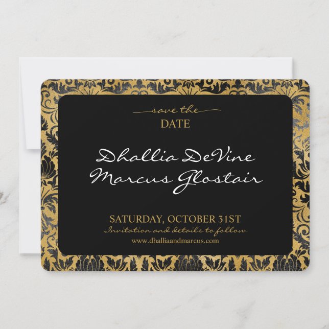 Black And Gold Goth Pattern Save The Date (Front)