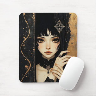 Black and Gold Gothic Anime Girl  Mouse Pad