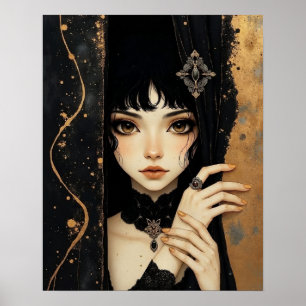 Black and Gold Gothic Anime Girl Poster