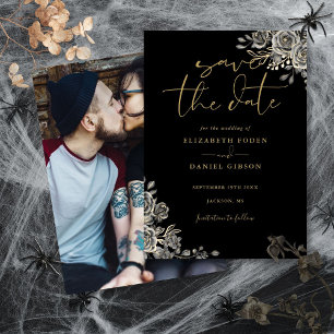 Black And Gold Gothic Floral Photo Wedding Save The Date