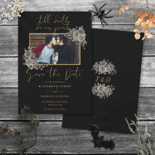 Black And Gold Gothic Floral Photo Wedding Save The Date