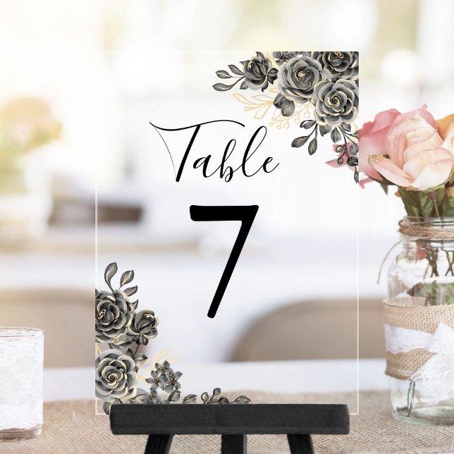 Black And Gold Gothic Floral Table Number (Black And Gold Gothic Floral Table Number)