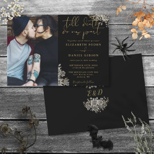 Black And Gold Gothic Roses Floral Photo Wedding Invitation