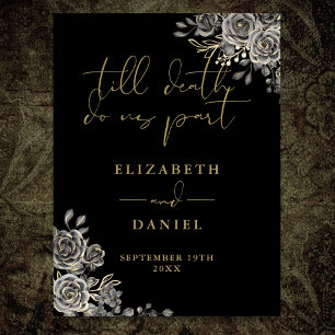 Black And Gold Gothic Roses Floral Wedding Sign