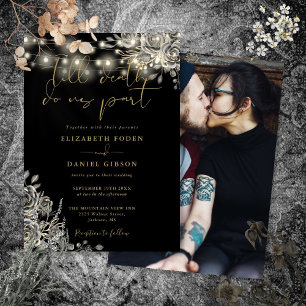Black And Gold Gothic Roses Lights Photo Wedding Invitation