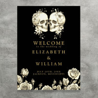 Black And Gold Gothic Skulls Wedding Welcome Sign